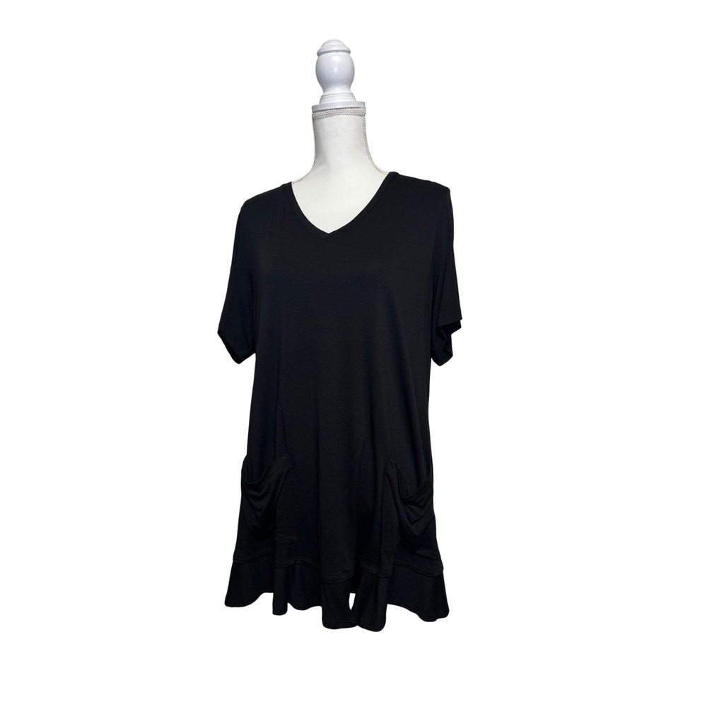 LOGO by Lori Goldstein Women's Black Short Sleeve Flowy Tunic Size Extra Large